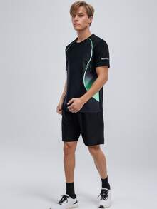 Men's Sportswear Set, Summer Running Short-Sleeved Quick-Drying Shirt, Suitable For Basketball, Badminton, Fitness, Cycling, And Casual Wear. - Cadet Blue - View 7
