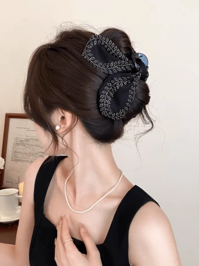 1个麦穗水晶三角鲨鱼爪发夹，大号，适合浓密头发，春夏配饰