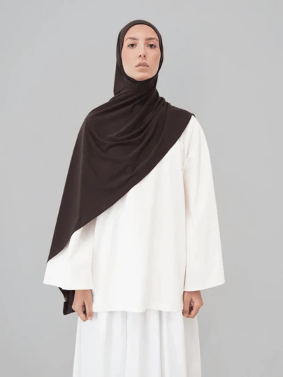 1pc Women's Premium Jersey Hijabs, Minimalist Classic Solid Color Elegant Casual Edged Scarf, High-Quality Knit Fabric Modal Jersey Hijabs Scarf, Long Turban Style Headscarf Suitable For Daily Life, Outings And Gatherings