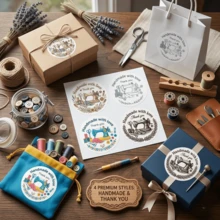 60/120pcs Sewing Machine Themed Handmade Thank You Stickers, Small Business Packaging Sealing Stickers, Quilting Craft Gift Labels, Round Stickers With 4 Patterns - Round - View 3