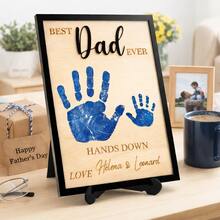 Best Dad Ever Handprint Frame, Father's Day DIY Handprint Kit, Personalized Dad Gift From Kids, Wooden Picture Frame For Father, Baby Handprint Footprint Keepsake, Dad Birthday Gift - Multicolor - View 1