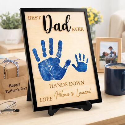 Best Dad Ever Handprint Frame, Father's Day DIY Handprint Kit, Personalized Dad Gift From Kids, Wooden Picture Frame For Father, Baby Handprint Footprint Keepsake, Dad Birthday Gift