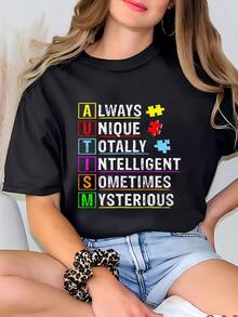 Womens Autism Sweatshirt, Autism Support And Awareness Sweaterinspirational Autism Shirt Autism Shirt For Mom Special Education Teacher Shirt T-Shirt - 黑色 - 查看 2