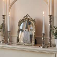 Vintage Silver Photo Frame, Ornate Resin Arched Frame With Glass Front For Desktop Or Wall Display, Retro Home And Wedding Decor - Multiple Styles - View 2