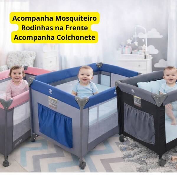 Berço Portátil com MOSQUITEIRO mosqueteiro Infantil Cercado Bebê Desmontável Vira Bolsa de Armazenamento Resistente 15Kg
