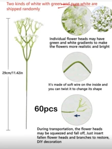 60支仿真白色满天星，带茎，大花束，仿真花，适用于家居、办公室、户外花园、婚礼、生日派对装饰 - 白色 - 查看 12
