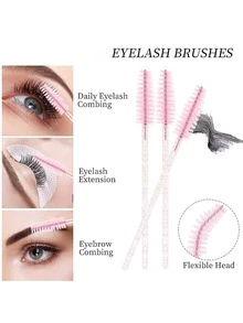 90pcs Disposable Eyelash Brushes, Eyelash Extension Tools, Makeup Brushes, Suitable For Eyelash Extension, Eyebrow Brush, Eyeshadow Brush, Spiral Brush, Back To School Season - Pink - View 4