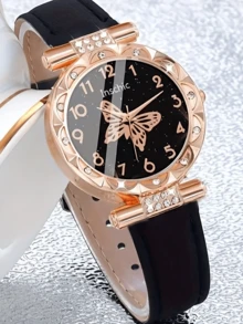 1/5 piezas Reloj de cuarzo elegante y lujoso con decoración de diamantes brillantes, fondo estrellado. Viene con un juego de joyas de diamantes que incluye collar, aretes y anillo. Adecuado para fiestas, reuniones, salidas y llevar la hora. También es un regalo ideal para el Día de la Madre, el regreso a la escuela, la temporada de bodas o la Pascua para mamás y amigas. - Multicolor - Ver 7