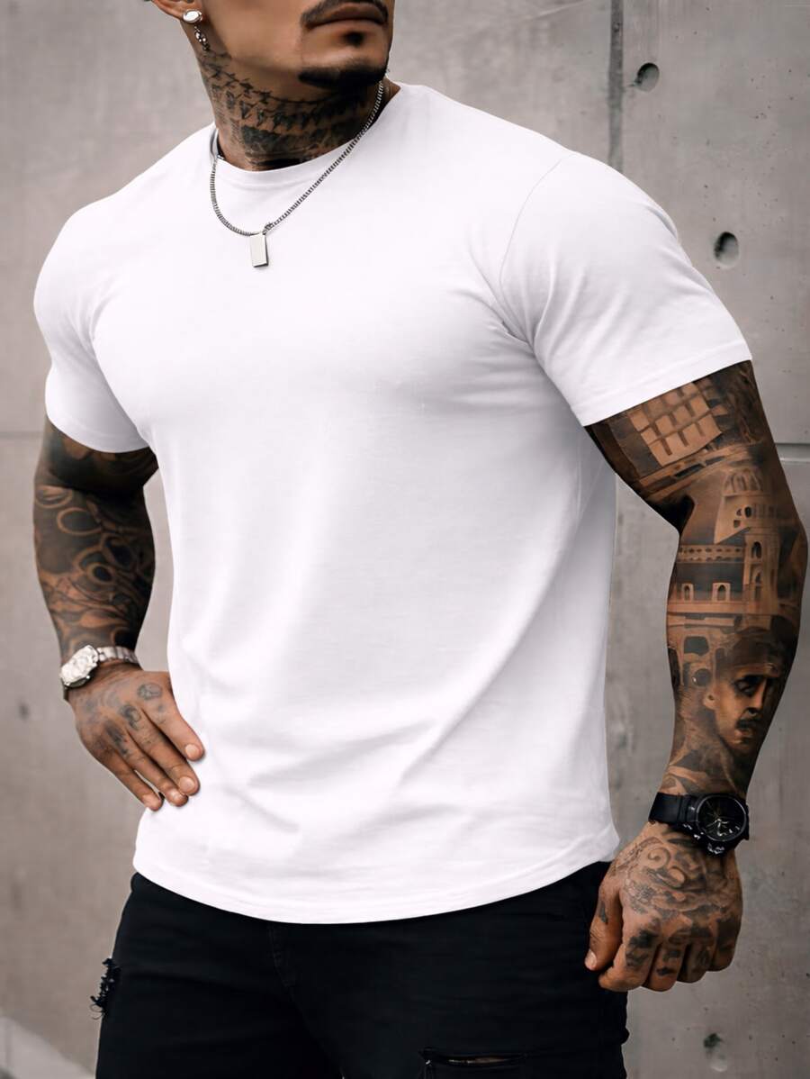 Men's Basic Crew Neck T-Shirt, Premium Cotton, 20 Color Options To Choose From - WHITE SHAPE - View 1