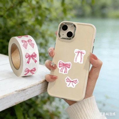 Pink Bow Stickers, 500 Pieces/Roll Cute Vinyl Laptop Stickers, Suitable For Student Gifts, Classroom Supplies, Teacher Prizes, Snacks, Decorative Stickers