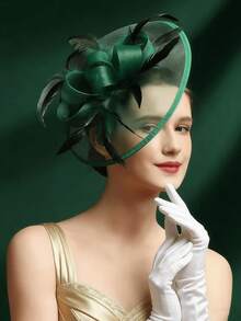 一顶女士羽毛网纱魅力帽，带夹子，适合鸡尾酒会/下午茶会佩戴，日常出行、派对聚会、拍照、优雅休闲，四季皆宜，发饰，德比帽/迷你帽/药盒帽/迷你高顶礼帽/迷你贝雷帽，小巧高顶礼帽，学习用品，礼品，婚礼，派对 - A - 查看 17