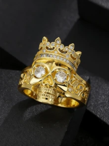 1 件个性化男士皇冠骷髅设计奢华镶嵌红色合成方晶锆石复古朋克铜戒指 - 时尚奢华成人珠宝 - 摩托车 - 万圣节 - 复活节 - 父亲节礼物 - 周年纪念生日礼物 - 白色 - 查看 3