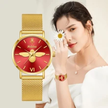 YaLaLuSi品牌优雅女士石英表，精致圆形表盘，罗马数字时标，动物纹指针，夜光指针，独特魅力，适合聚会、派对和日常佩戴，是馈赠亲朋好友的完美之选。 - 金色 - 查看 6