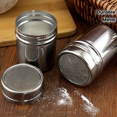 1 Dụng cụ rắc bột bằng thép không gỉ, thiết bị rắc đa năng – Rây lưới đường và ca cao, có nắp đậy, thích hợp sử dụng trong các tiệm bánh và cửa hàng bánh ngọt.