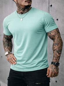 Men's Basic Crew Neck T-Shirt, Premium Cotton, 20 Color Options To Choose From - CAM VERDE AGUA - Ver 1