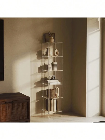 رف كتب شفاف أكريليك من 4-6 طبقات، رف كتب صغير للاستخدام المنزلي، رف تخزين مستقل مناسب للركن، مناسب للغرفة المعيشية والنوم والحمام والمساحات الصغيرة، رف عرض