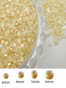 2000颗3-6毫米黑色平底树脂水钻，圆形果冻宝石，适用于制作配饰、鞋子、服装、化妆品、包包、装饰品 - 香檳色ab - 查看 4