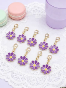 10Pcs Four‑Leaf Clover Fortune Keychain,Lucky Shamrock Charm Keyring.Perfect Gift For Graduation,Wedding,Various Ceremonies And Packaging Decorations. - Purple Eight-petaled Flower a - View 3