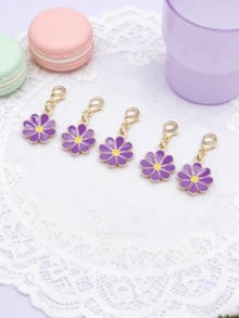 10Pcs Four‑Leaf Clover Fortune Keychain,Lucky Shamrock Charm Keyring.Perfect Gift For Graduation,Wedding,Various Ceremonies And Packaging Decorations. - Purple Eight-petaled Flower a - View 6