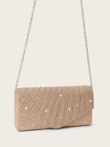 REMANLAND Minimalist And Sleek Clutch With Glitter Diagonal Pleated Accents, Featuring Clean Lines, A Refined Glitter Finish, Streamlined Diagonal Pleats And Envelope Silhouette. Seamlessly Transitions From Office Meetings To Business Dinners, Balancing Professionalism With Subtle Luxury For Everyday Elegance. It Is The Best Gift For Women - Champagne - View 3