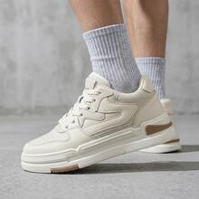 Tenis de mujer con plataforma y suela gruesa, zapatos comodos de mujer de material PU premium, calzado casual de moda estilo urbano y deportivo para uso diario. Estos zapatos para mujer cuentan con diseño de cordones, son transpirables, suaves y antideslizantes. Tenis tipo skate que aumentan la altura. - Blanco - Ver 2