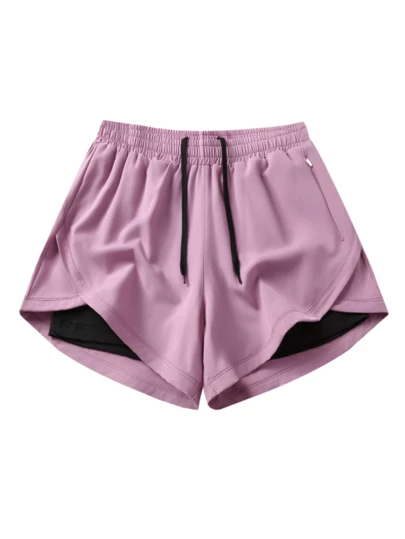 1pc Plus Size Women's Sports Shorts | Quick-Dry Polyester & Spandex Blend | Breathable, Lightweight | Adjustable Drawstring Waistband | Suitable For Fitness & Casual Wear | Machine Washable | Comfortable, Active Lifestyle Apparel | Functional Designed Shorts | Adjustable Comfortable Shorts