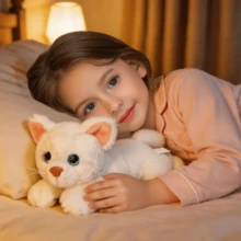 26厘米/10.23英寸卧姿猫毛绒玩具，柔软蓬松，金丝虎斑/暹罗/三花猫款式，逼真猫咪毛绒玩具，生日和节日礼物，男孩女孩收藏玩具，万圣节和圣诞节礼物，儿童节礼物 - 彩色 - 查看 12