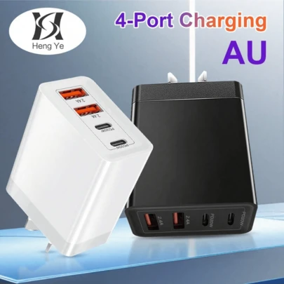 This USB-C 4-Port Fast Charger Wall Adapter Features Dual PD USB-C Ports And A QC3.0 USB-A Fast Charging Port, With An Australian Plug Design, Suitable For IPhone 17/16/15/14/13/12, Tablets, Galaxy S20 Plus, And Other Android Devices.
