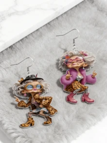 1 paire de boucles d'oreilles pendantes à la mode et mignonnes de grand-mère, en matériau acrylique plat. Accessoire quotidien et de fête, bijou à la mode, cadeau pour la fête des mères et les vacances, convient pour toutes les saisons - Grand-mère stylée - Voir 6