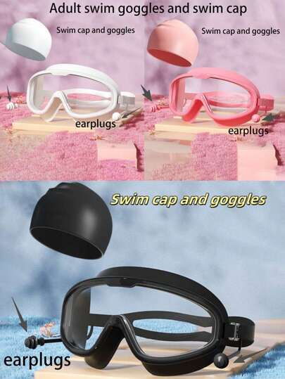 High-Definition Anti-Fog Swimming Goggles With Silicone Swim Cap Set For Adults Men Women, Waterproof Leak-Proof UV Protection Swim Goggles, Comfortable Non-Slip Durable Swim Cap For Long Hair, Adjustable Nose Bridge Pool Goggles, No Leaking Soft Silicone Swimming Cap For Water Sports Swimming Training Beach Surfing, Fashion Colors Swimming Kit For All Swim Levels, Lightweight Easy To Carry Swim Gear Combo