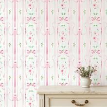 1卷44.5厘米宽自粘墙纸，粉色条纹蝴蝶花卉墙贴，可移除且易于粘贴，防水且易于清洁，适用于卧室、儿童房的DIY墙面装饰 - 櫻花序 - 查看 6