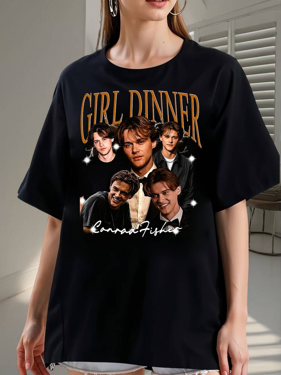 2026: Women's Vintage Conrad Fisher Dress Shirt, Printed T-Shirt - Made Of Pure Cotton, It Is Soft And Breathable, Suitable For Both Men And Women. It Is A Casual Shirt Suitable For All Seasons And A Stylish Keepsake. It Is Suitable For Everyday Wear, Urban Fashion Enthusiasts, And Music Lovers. - 黑色 - 查看 1