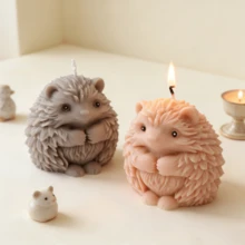 逼真3D坐姿刺猬蜡烛硅胶模具，可爱丰满动物造型，适用于肥皂树脂浇铸，不粘可重复使用DIY工艺模具，可用于制作香薰蜡烛和手工礼品 - A-白色 - 查看 5