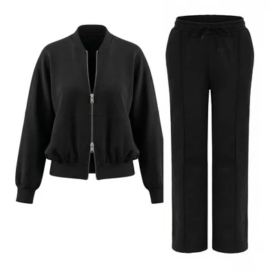 Absanoh Women Interlock 2Pc Double Zip Tracksuit Set, Jacket And Trouser, Long Sleeves Bomber Jacket And Straight Leg Pants, Perfect For All Seasons, Top Set
