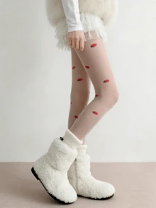 1 Pair White/Black Lightweight Sweet Strawberry Pattern Lolita Style Stockings, Suitable For Spring/Summer - Multicolor - View 10