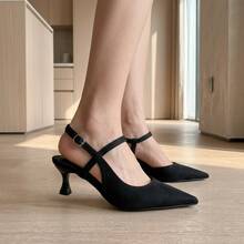 Tacones Elegantes de Punta Fina Zapatillas de Tacón Fino con Tira al Tobillo y Hebilla Ajustable Sandalias de Vestir Material de Gamuza Suave Calzado de Oficina Sofisticado Zapatos de Tacón de Aguja Modernos Cómodos Transpirables Antideslizantes Estilo Chic para Fiesta Eventos Moda  Mujer - Negro - Ver 2