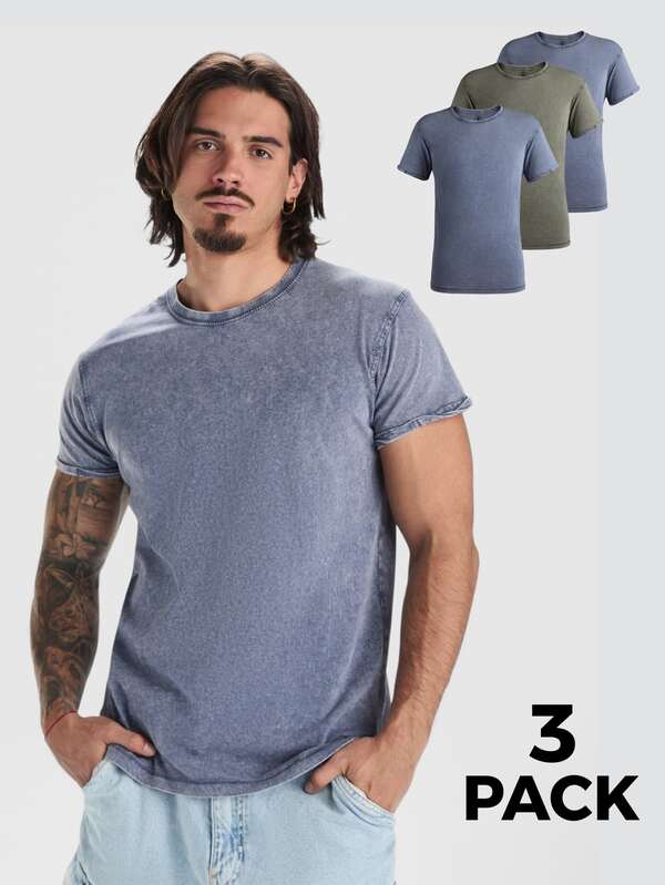 Roly 2-Pack Short-Sleeve Washed-Effect T-Shirts (48-Hour Delivery) - Various Sizes - Blue And Green - 100% Combed Cotton, Crew Neck, Double Stitching, Inner Gusset, Denim Effect - Ideal For Everyday Wear, Casual Looks, Informal Style, Basic And Comfortable T-Shirts, Versatile Design