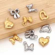 5pcs/Pack Stainless Steel Bowknot Heart Pendant, Elegant Fashion Pendant Necklace Bracelet Charm, Extension Chain Jewelry DIY - Butterfly Heart Pendant - View 6