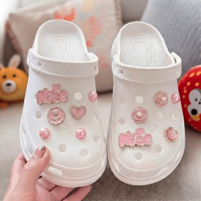 11件套粉色“Nice”吊坠 - 优雅玫瑰和心形饰品，珍珠木屐配饰，女士