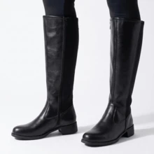 Women's High-Top Riding Boot With Side Zipper, Comfortable, Low Heel, Non-Slip, Stylish Winter Fashion - Negro - Ver 6