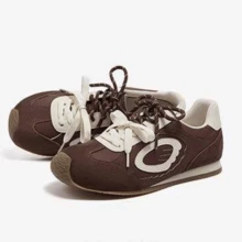 CAMEL CROWN Giày thể thao nữ kiểu retro và giày tập luyện thường ngày cho đầu mùa xuân. - Nâu và trắng - Xem 5