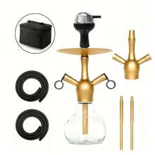 25-Inch Black Aluminum Hookah Set, Premium Modern Glass Hookah Set With Silicone Hose, Glass Water Bottle, And Charcoal Holder - Blue - View 2