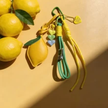1 件可爱柠檬包包挂饰钥匙扣 - 甜美心形串珠腕带，女士和女孩的精美包包配饰 - A - 查看 6