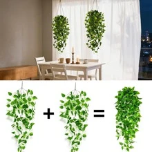 2件装人造悬挂植物，室内/室外仿真绿植藤蔓，装饰花环，适用于墙壁、家居、厨房、客厅、办公室（不含篮子） - 綠色 - 查看 4