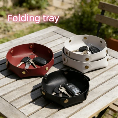 2件套圆形PU皮革收纳盒，简约北欧INS风桌面梳妆台首饰收纳托盘