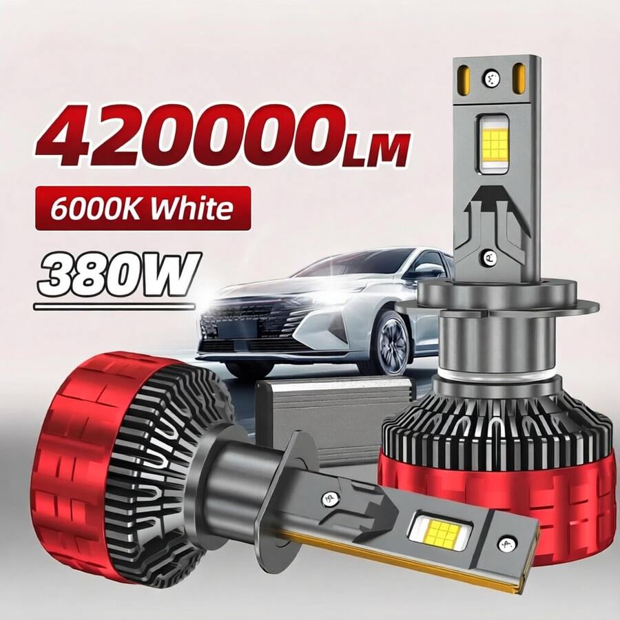 HYNBYZJ 2 bóng đèn pha LED Canbus H7 H4 cho ô tô, công suất 380W, 420000LM, tương thích với các chuẩn H1, H9, H11, HB3, 9005, HB4, 9006, H1, 9012, Hir2, 9007, H13, nhiệt độ màu 6000K, dùng cho đèn sương mù, điện áp 12V.