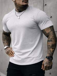 Men's Basic Crew Neck T-Shirt, Premium Cotton, 20 Color Options To Choose From - FORMA GRIS CLARO - Ver 1