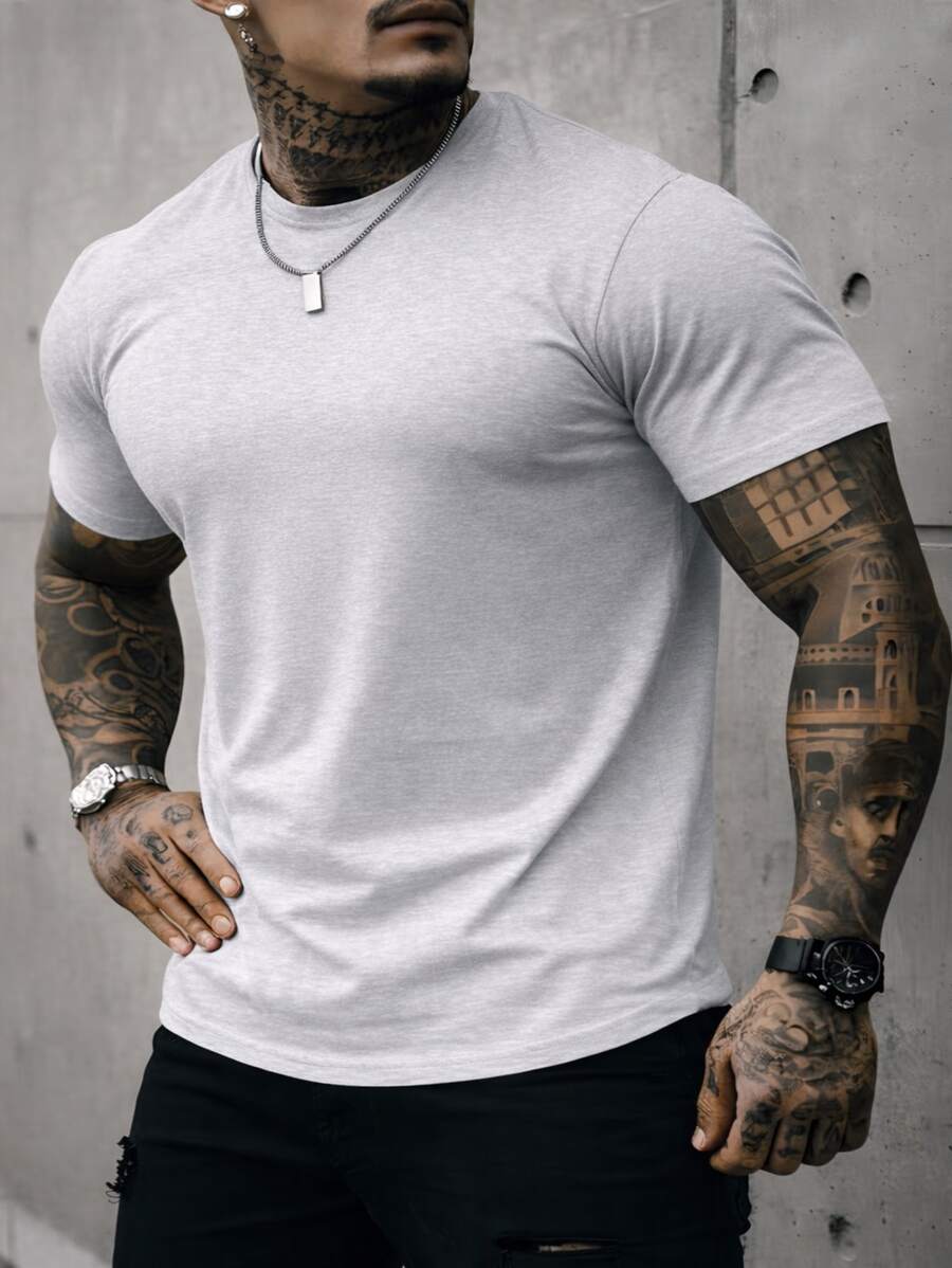Men's Basic Crew Neck T-Shirt, Premium Cotton, 20 Color Options To Choose From - FORMA GRIS CLARO - Ver 1