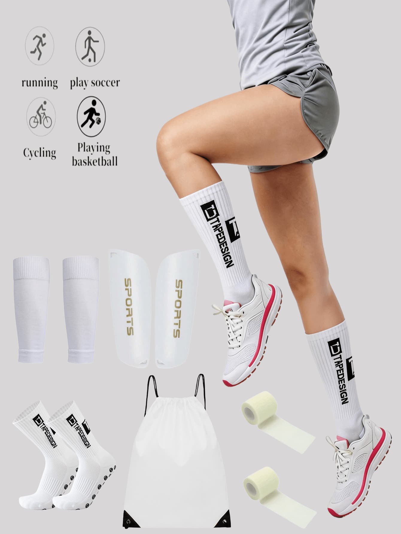 5pcs/Set Football Gear Set (Football Socks/Shin Guards/Shin Pads/Storage Bag/Accessories), Complete Equipment To Showcase Your Unique Strength On The Field - Multicolor - View 1