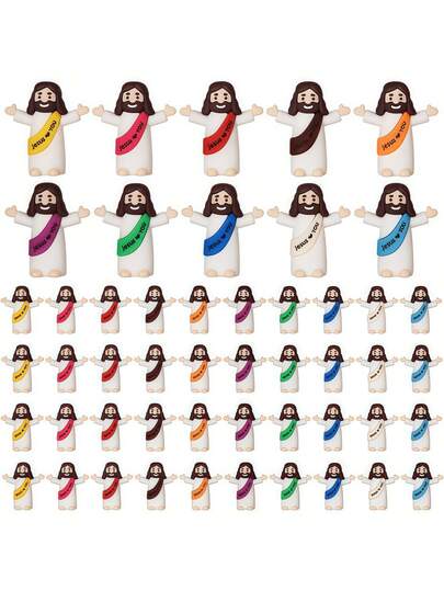 50pcs/Set Mini Jesus Statue, Multi-Color Religious Figurines, Ideal For Easter Egg Fillings And Religious Gifts